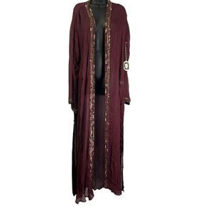 La Fuori Silk Beaded Sequin Topper Duster in Burgundy/Mauve Large Coverup